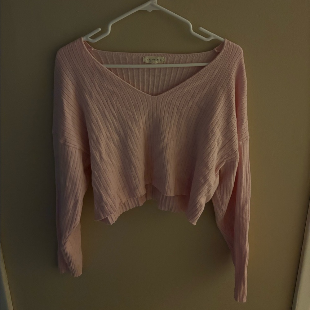 La Hearts| cropped long sleeve| light pink
